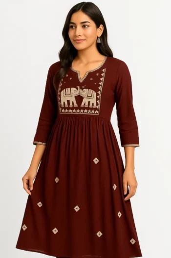 Maroon Ethnic/Tribal Umbrella Kurti